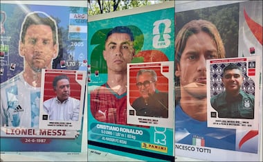 Manifestantes vandalizan las 'Estampas Monumentales' de Panini de Paseo de la Reforma. FOTO: @israellorenzana