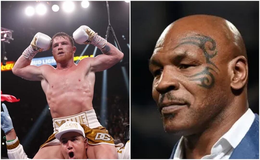 Saúl 'Canelo' Álvarez celebrando una victoria y Mike Tyson enojado / FOTOS: Interna El Universal y Especial