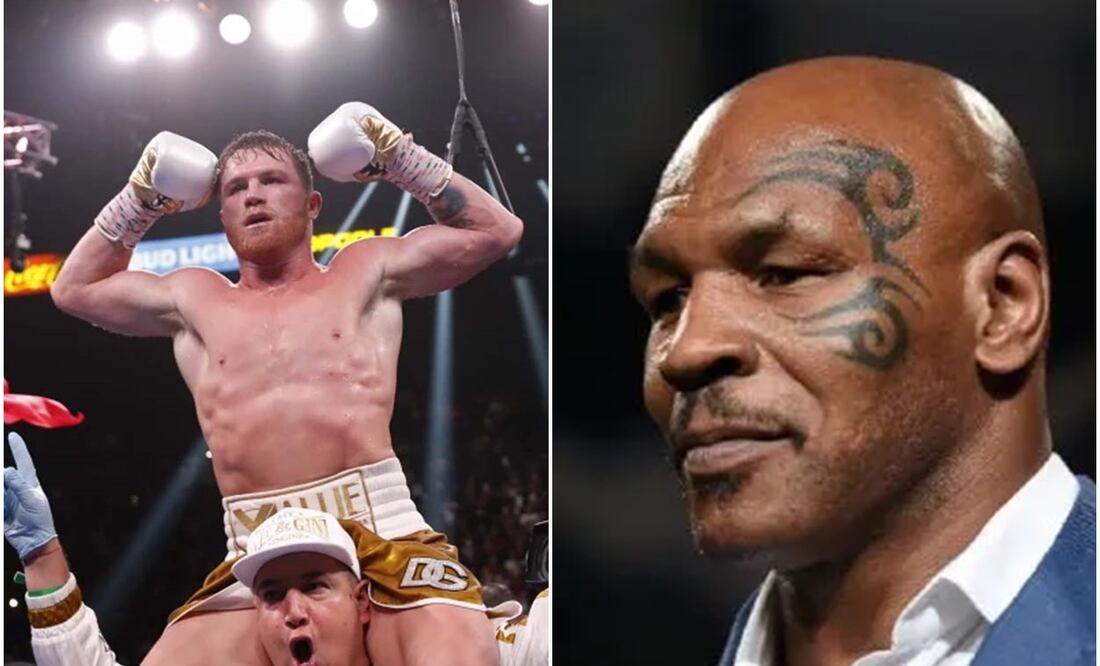 Saúl 'Canelo' Álvarez celebrando una victoria y Mike Tyson enojado / FOTOS: Interna El Universal y Especial