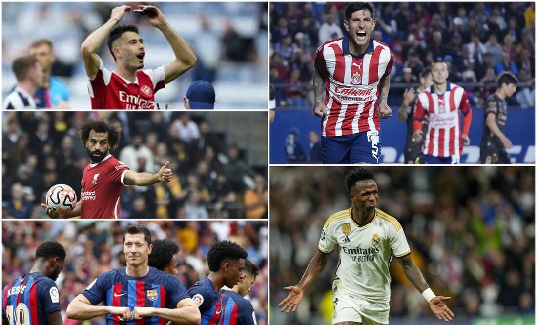 Gabriel Martinelli, Moh salah, Robert Lewandoski, Pocho Guzmán y Vinicius / FOTOS: Imago7 y AP