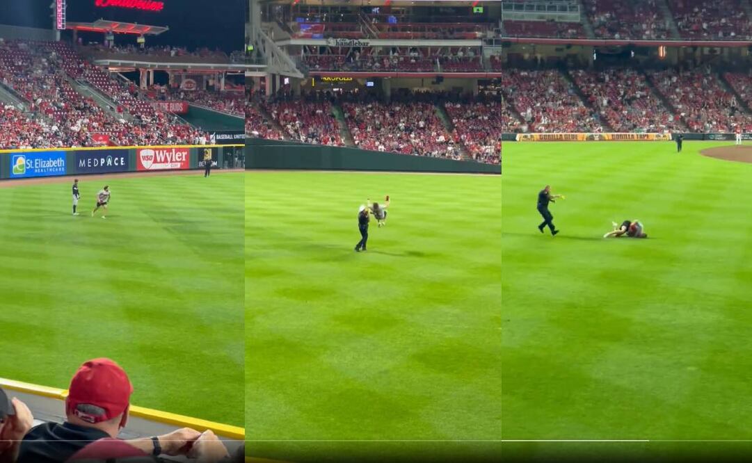 Un espontáneo de los Cincinnati Reds acabó en la cancha con una descarga eléctrica. Foto: Especial
