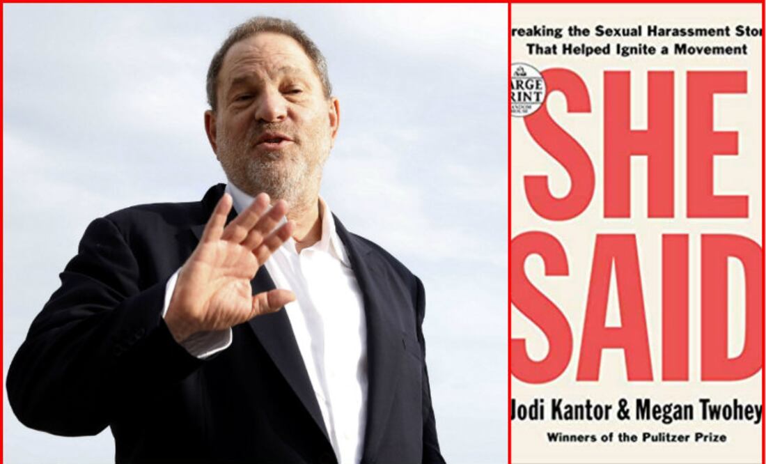 Fotos: AFP/ Valery Hache y portada del libro: "She Said: Breaking the Sexual Harassment Story That Helped Ignite a Movement"