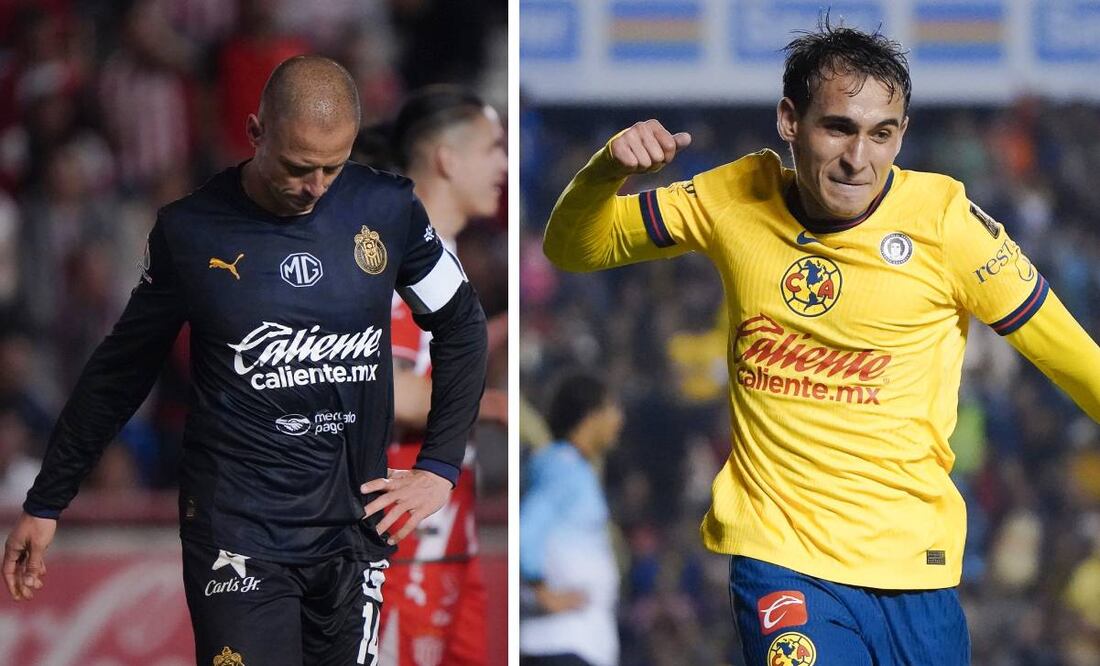 Chicharito Hernández lamenta la derrota de Chivas; Antonio Álvarez festeja su primer gol con América. Foto: Imago7