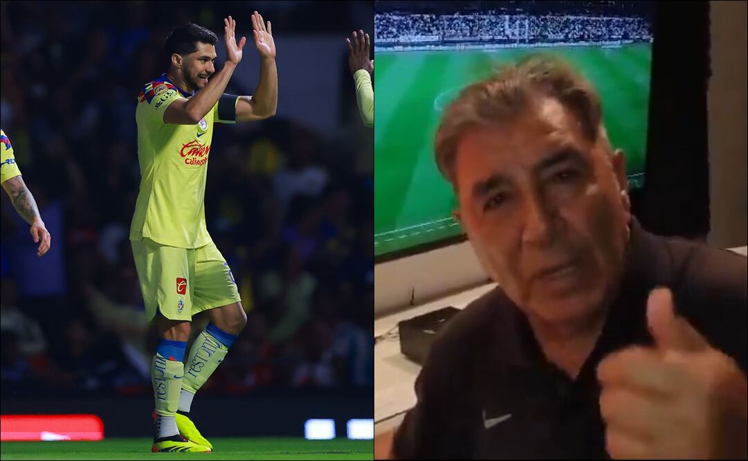 Carlos Reinoso felicita a Henry Martín por su gol número 99 con las Águilas. FOTOS: Imago7 / Captura