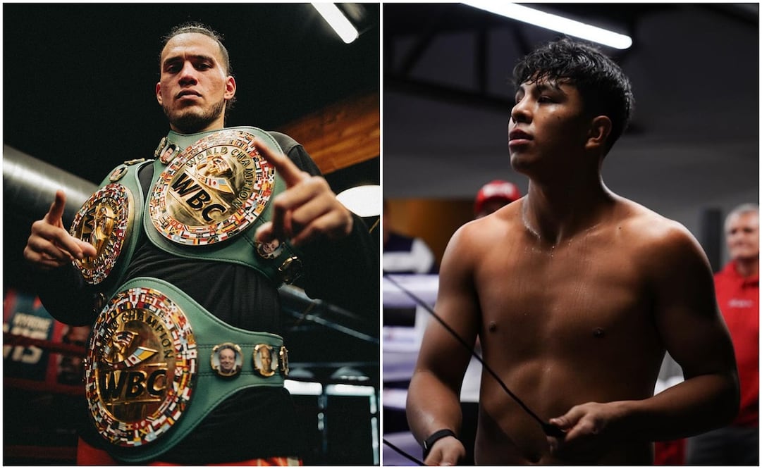 David Benavidez con sus cinturones en las 168 libras y Jaime Munguía entrenando / FOTOS: Instagram @benavidez300 y @jaimemunguiaoficial