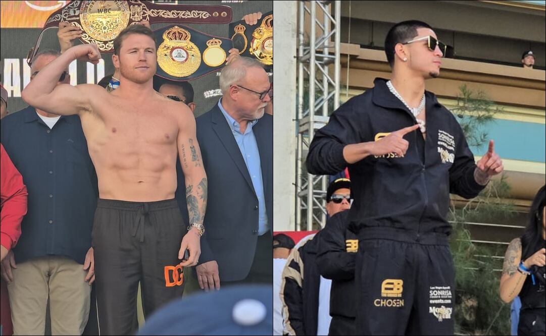 Saúl Álvarez y Édgar Berlanga, durante la ceremonia de pesaje. FOTOS: Arturo Sanguino