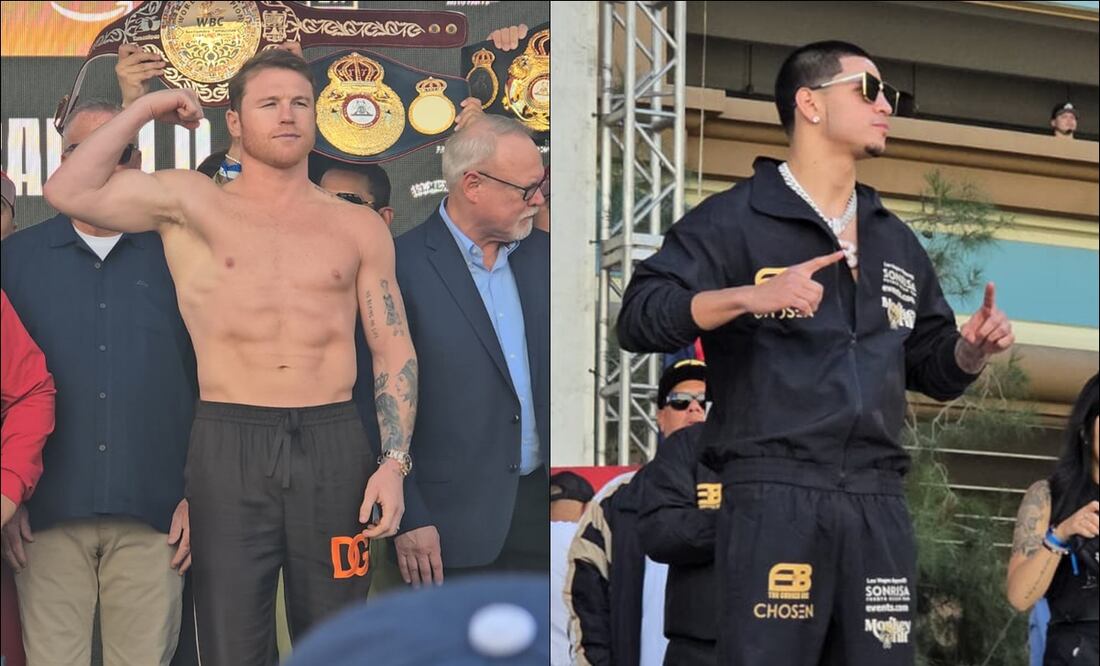 Saúl Álvarez y Édgar Berlanga, durante la ceremonia de pesaje. FOTOS: Arturo Sanguino