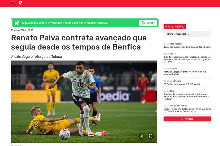 Según Record de Portugal, Paiva estaba interesado en llevar a Vega al Benfica. Foto: Especial