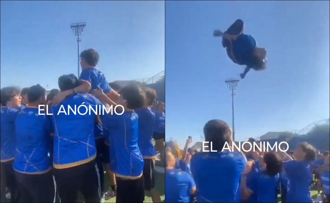 El estudiante fue lanzado al aire y nadie evitó que se impactara contra la superficie. FOTO: Capturas