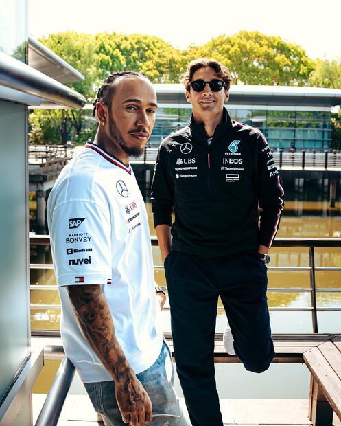 Lewis Hamilton y George Russell. Fuente: Instagram @mercedesamgf1