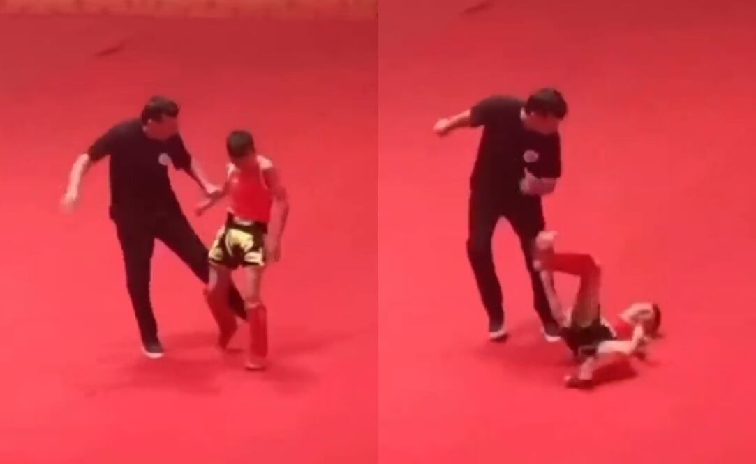 Padre golpeando a su hijo por perder en torneo de Muay Thai / FOTO: Capturas