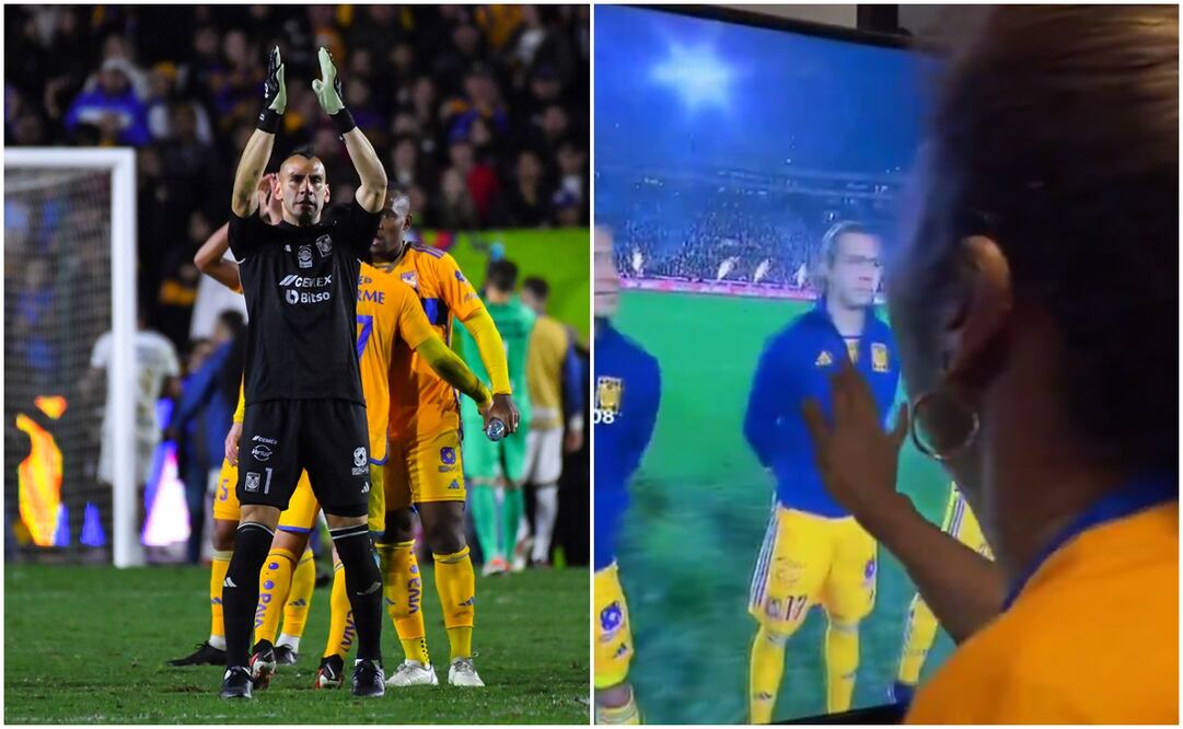 Nahuel Guzmán festejando ante Pumas y Señora persignando a Córdova / FOTO: Imago7 y Captura