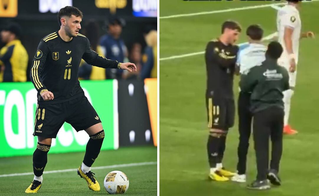 Santiago Giménez firmó la playera de un aficionado de Cruz Azul en partido de México en Copa Oro. Foto: Especial