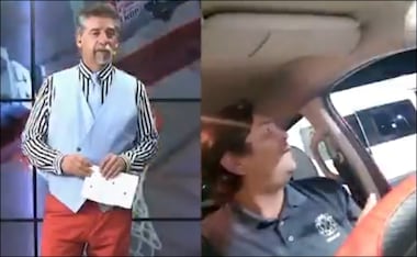 El periodista Fernando Vargas fue sorprendido por un delincuente mientras realizaba un enlace en vivo. FOTO: Captura