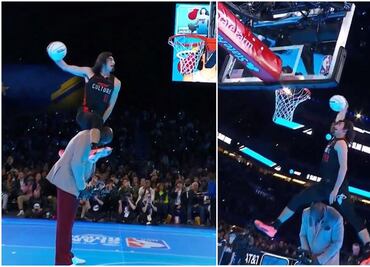 Jaime Jáquez Jr y su espectacular salto sobre Shaquille O'Neal en el concurso de clavadas de NBA