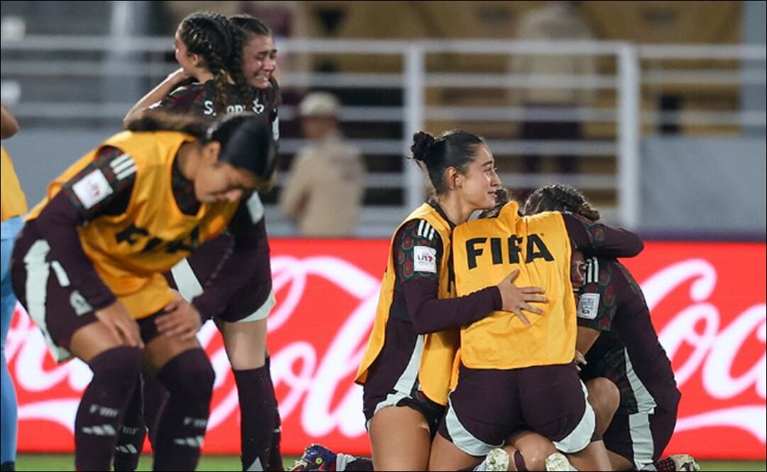Jugadoras de la Selección Mexicana Femenil Sub 17 celebra tras conseguir su pase a Semifinales del Mundial de Marruecos 2025. FOTO: @miseleccionfem