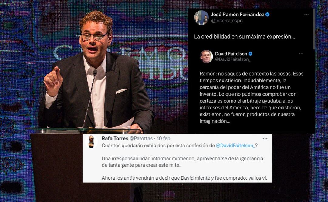 David Faitelson dando un discurso y tweets contra él / FOTOS: Imago7 y capturas