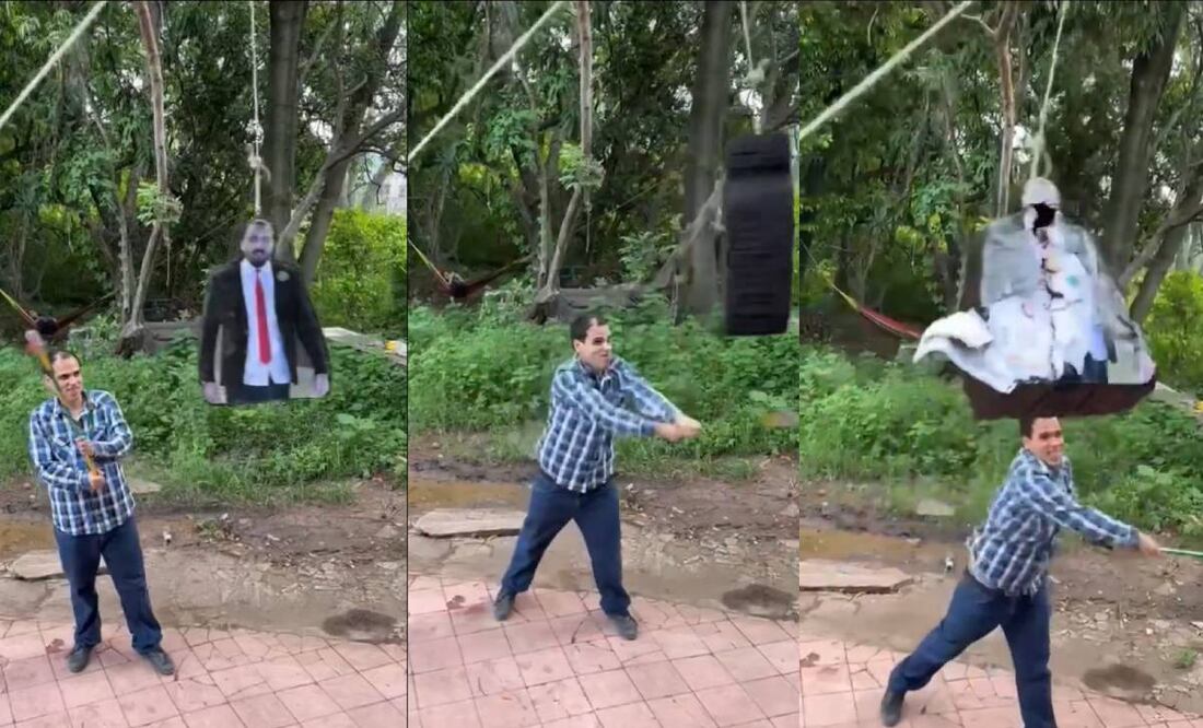 Un aficionado de Chivas hizo una piñata con la imagen de Amaury Vergara para darle con todo por no contratar refuerzos. Foto: Especial