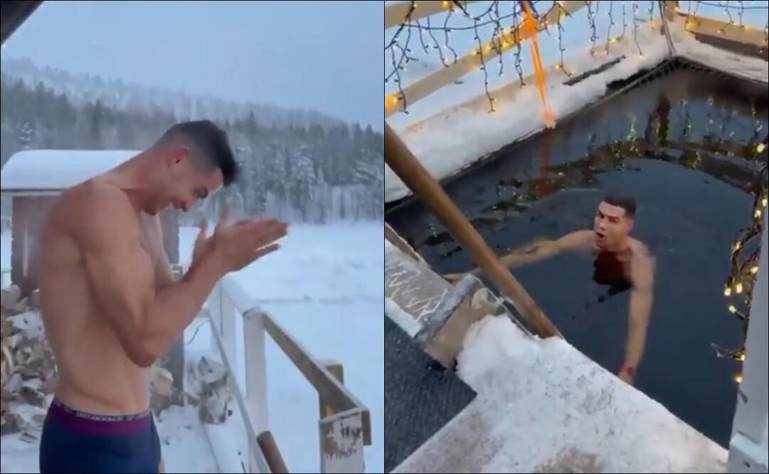 Cristiano Ronaldo desafía el frío en Finlandia y nada en las heladas aguas de aquel país - Fotos: Capturas de pantalla