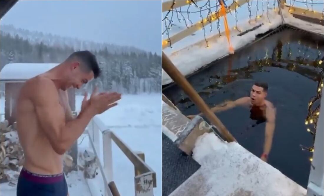 Cristiano Ronaldo desafía el frío en Finlandia y nada en las heladas aguas de aquel país - Fotos: Capturas de pantalla