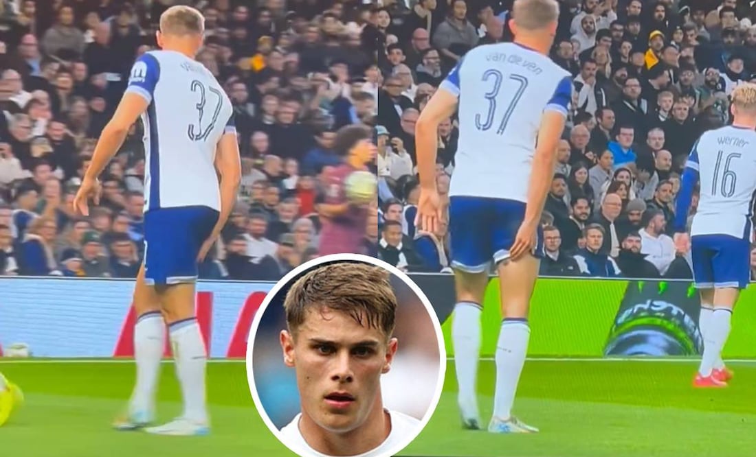 Micky van de Ven, jugador de Tottenham, fue señalado por hacer del baño dentro del campo. Foto: Especial