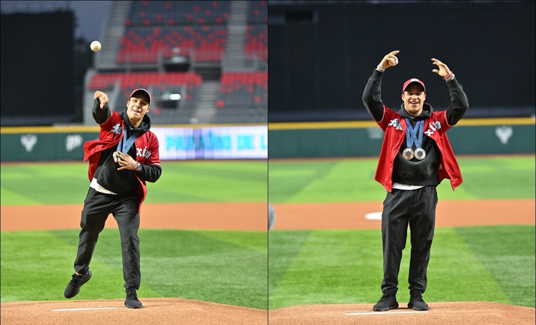 Osmar Olvera lanzó la primera bola en juego de los Diablos Rojos del México como invitado de lujo / FOTOS: @DiablosRojosMX