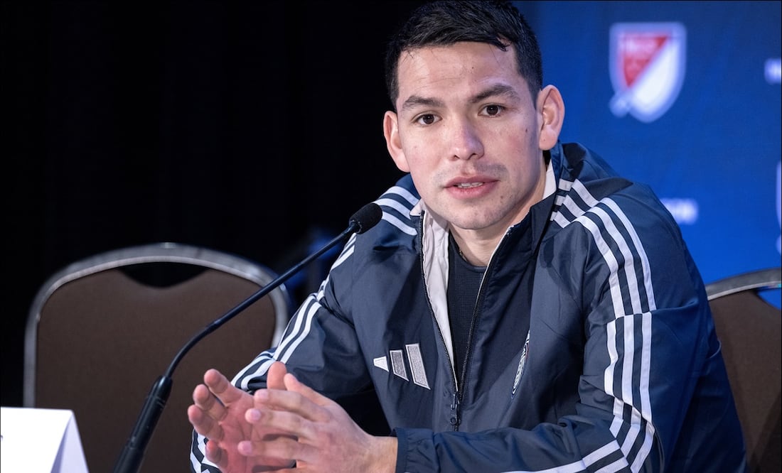 Hirving Lozano, del San Diego FC, durante la conferencia de prensa organizada por la MLS en Miami Beach, Florida. FOTO: EFE