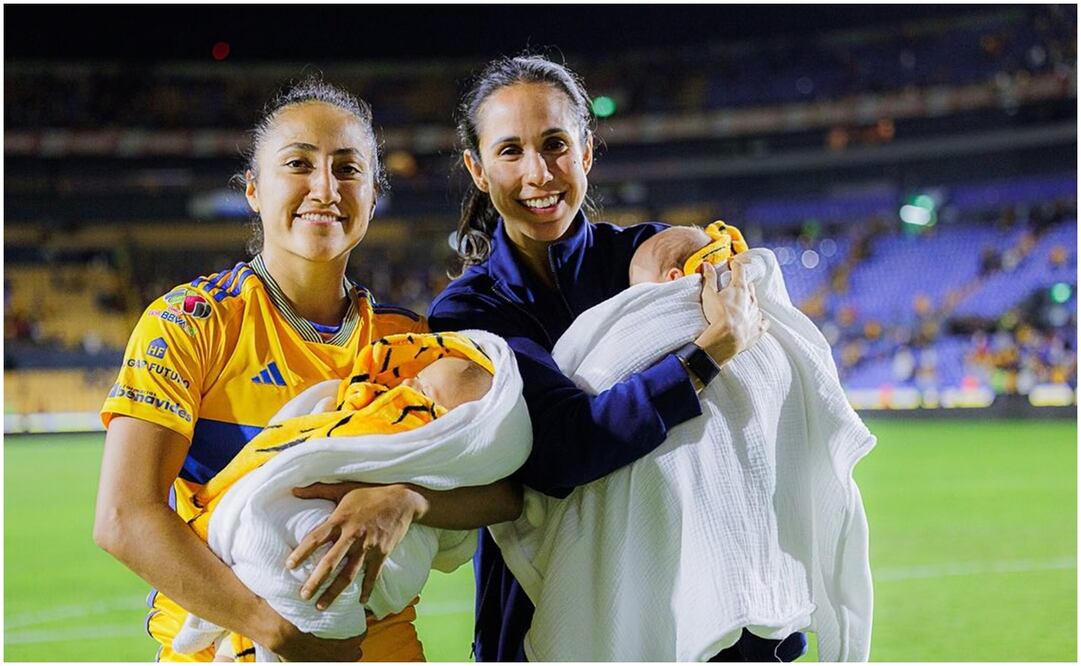 Stephany Mayor y Bianca Sierra con sus gemelos en el Estadio Universitario / FOTO: Instagram @biancasierra3
