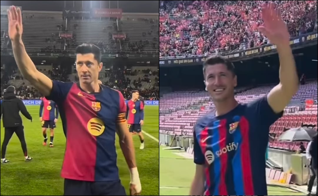 Robert Lewandowski se despide de la afición del Barcelona. FOTO: Capturas