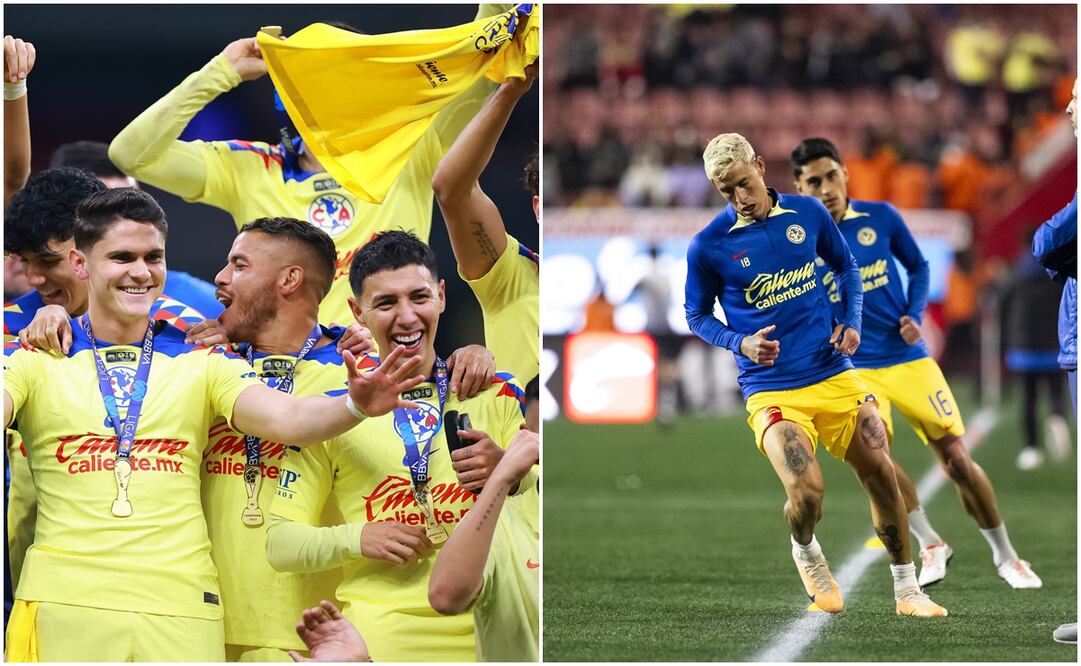 Chicote Calderón calentando con América y jugadores festejando el título 14 / FOTOS: Imago7