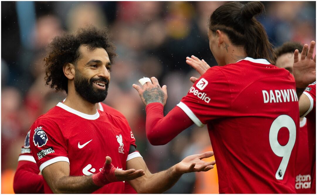 Salah y Darwin Núñez festejando gol ante el Everton / FOTO: EFE