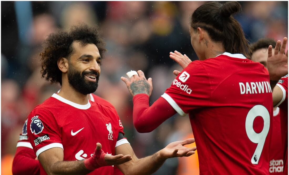 Salah y Darwin Núñez festejando gol ante el Everton / FOTO: EFE