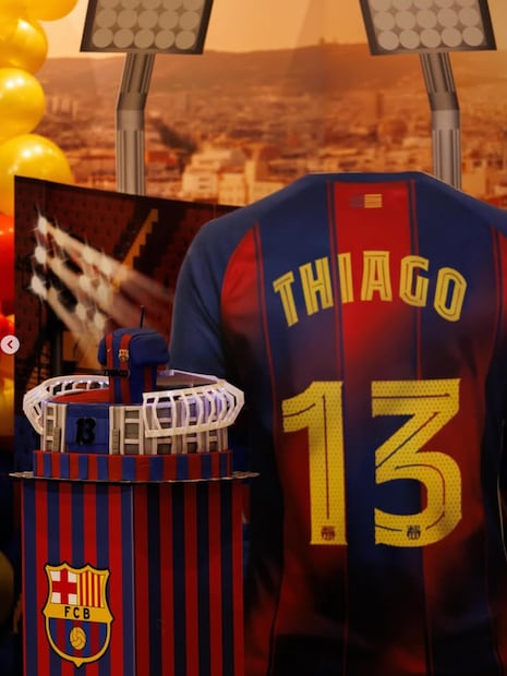 Los festejos de Thiago Messi con temática del Barcelona