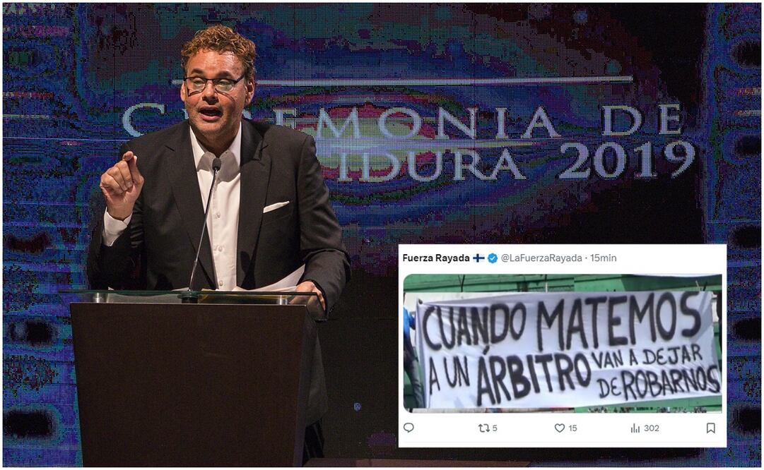 Faitelson hablando enojado en un simposio y amenaza de afición de Rayados contra árbitros de Liga MX / FOTOS: Imago7 y Twitter