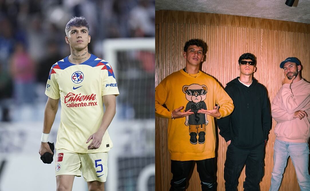 Kevin Álvarez con América ante Pachuca y con la Triiisecta junto a Lichnovsky y Layún / FOTO: Imago7 e Instagram @triiisecta