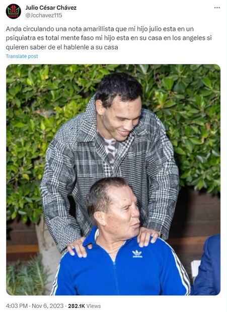 Tuit de Julio César Chávez - Foto: @Jcchavez115 en X, antes Twitter