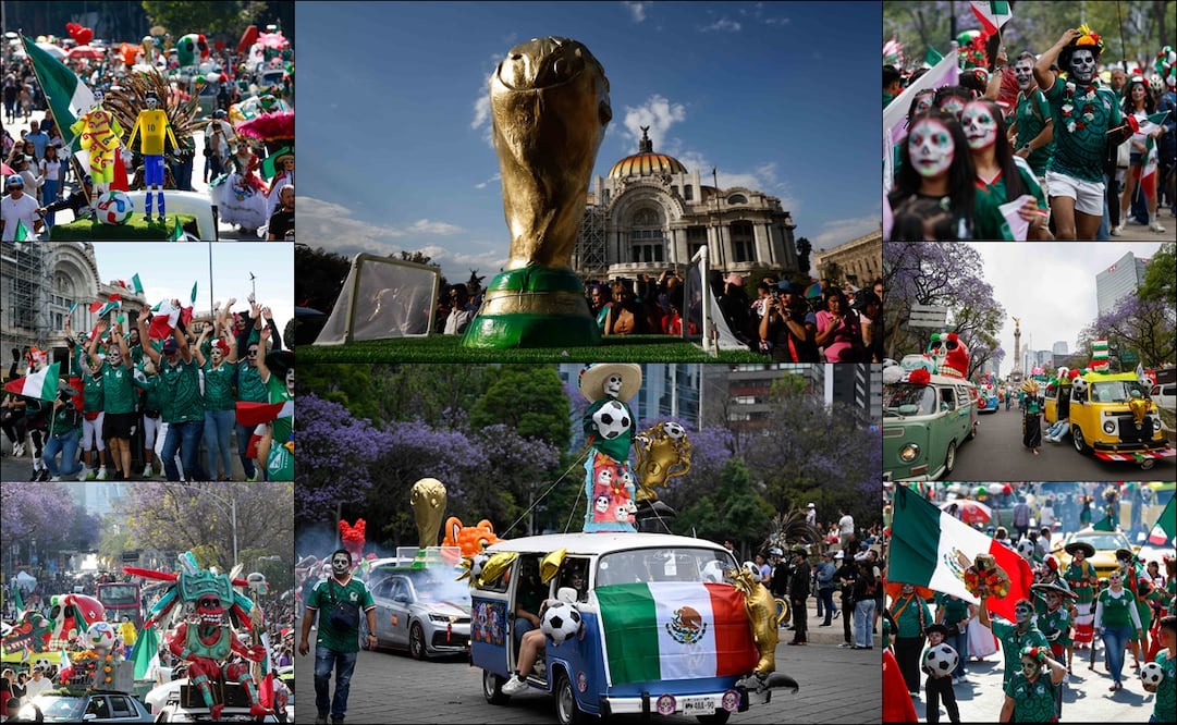 Cientos de catrinas y catrines mundialistas desfilaron desde el Ángel de la Independencia a Bellas Artes. FOTOS: Diego Simón Sánchez | EL UNIVERSAL / EFE