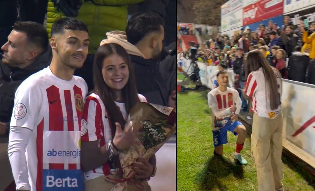 Israel García, jugador del Barbastro, pidió matrimonio tras la goleada sufrida ante el Barcelona en la Copa del Rey. FOTO: Capturas