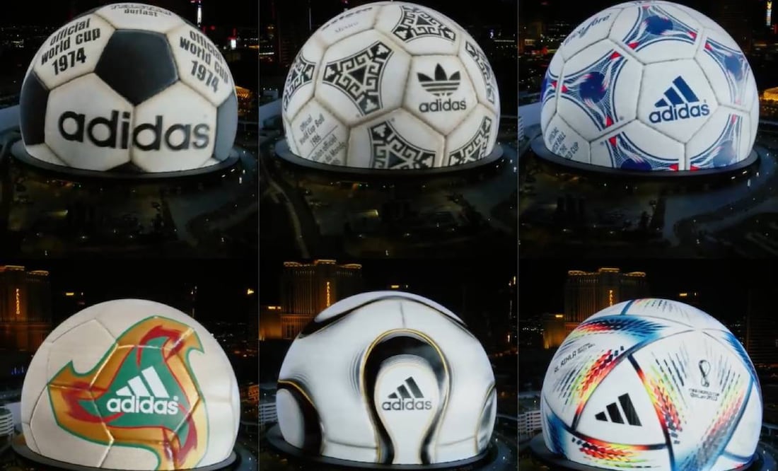En la Spehere de Las Vegas proyectaron todos los balones que se han utilizado en el Mundial. Foto: Especial