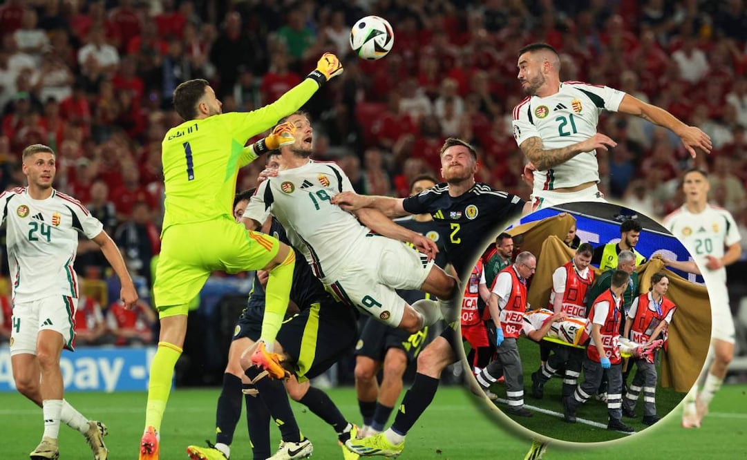 Barnabas Varga salió en camilla del juego entre Hungría y Escocia. FOTOS: AFP