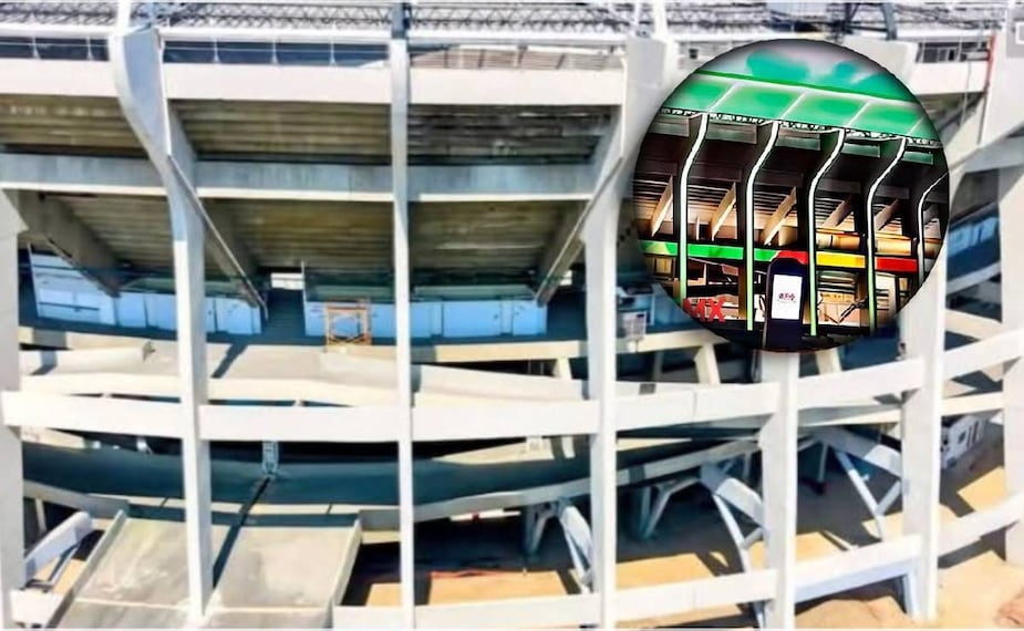 Comenzaron las labores de iluminación del Azteca en su parte exterior. FOTOS: @MXESTADIOS