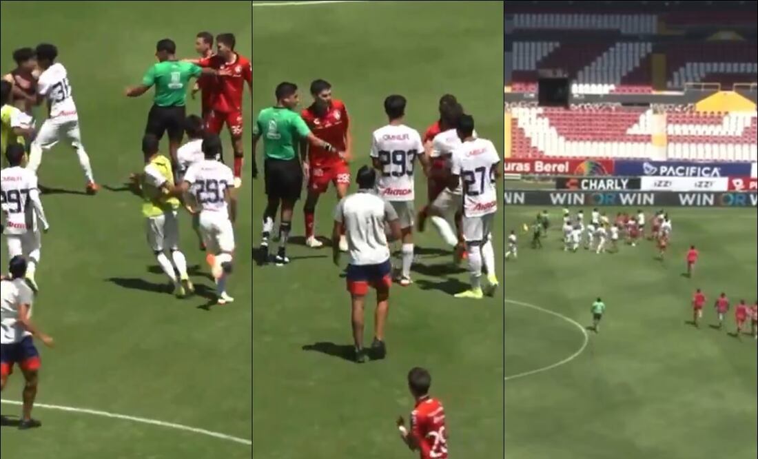 Jugadores de Chivas y Atlas Sub 16 se fueron a los golpes. FOTOS: Capturas