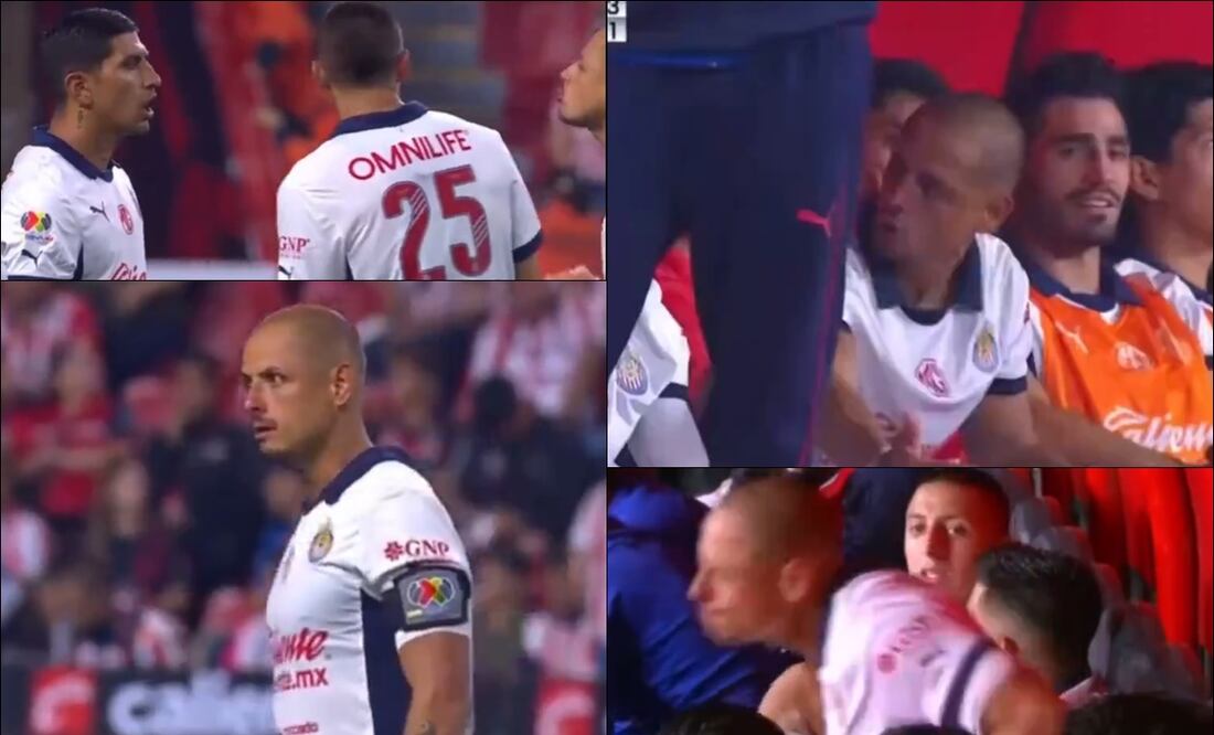 Javier Hernández tuvo una charla acalorada con sus compañeros. FOTOS: Capturas