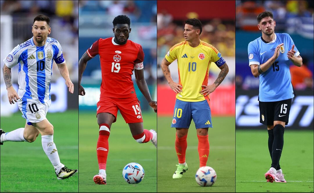 Lionel Messi, Alphonso Davies, James Rodríguez y Federico Valverde. FOTOS: Agencias