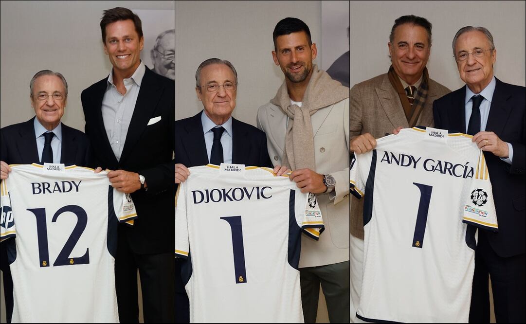 Tom Brady, Djokovic y Andy García recibieron una playera de parte de Florentino Pérez. FOTOS: Especiales