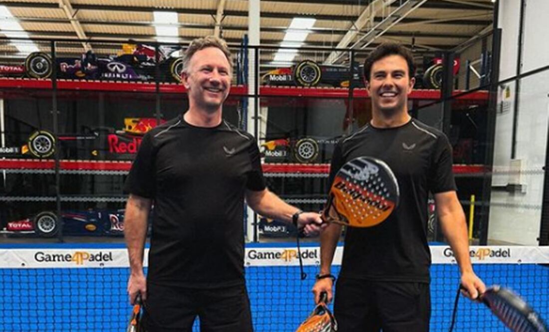Checo Pérez y Christian Horner jugando Padel