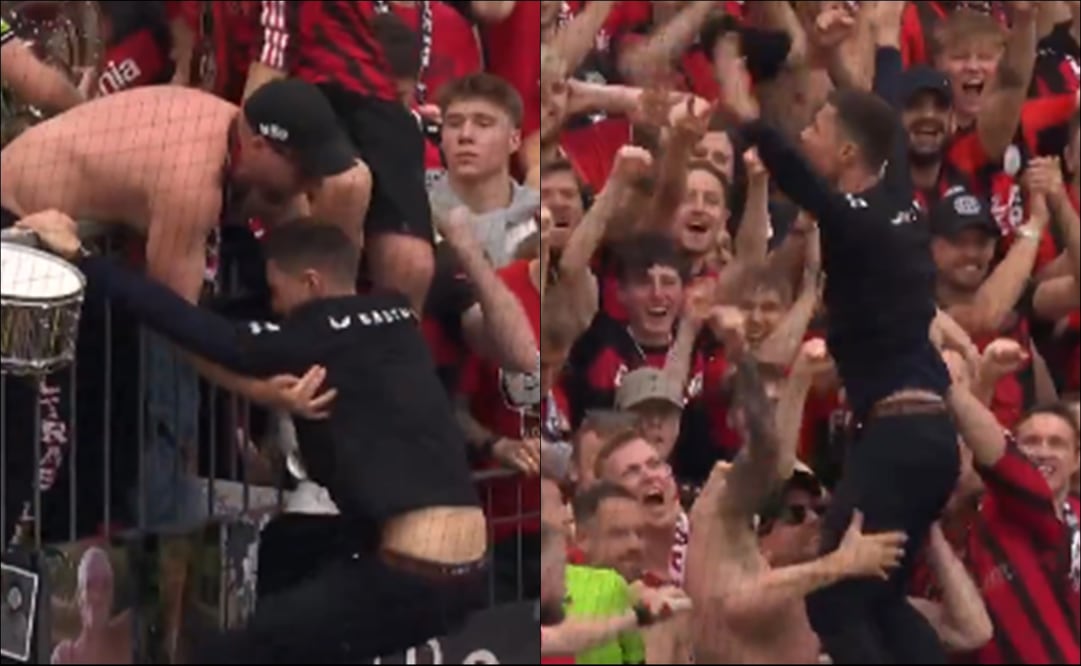 Xabi Alonso festejó con los ultras del Leverkusen el título de la Bundesliga / Foto: Especiales