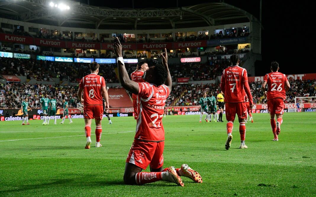 Necaxa en festejo de gol, durante la Jornada 12 del Clausura 2025 ante León - Foto: Imago7