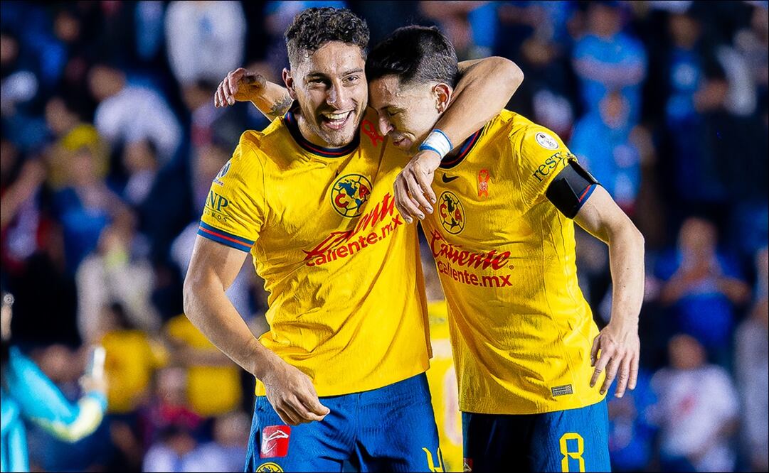 Sebastián Cáceres abraza a Álvaro Fidalgo durante un partido de la Liguilla del Apertura 2024. FOTO: Imago7