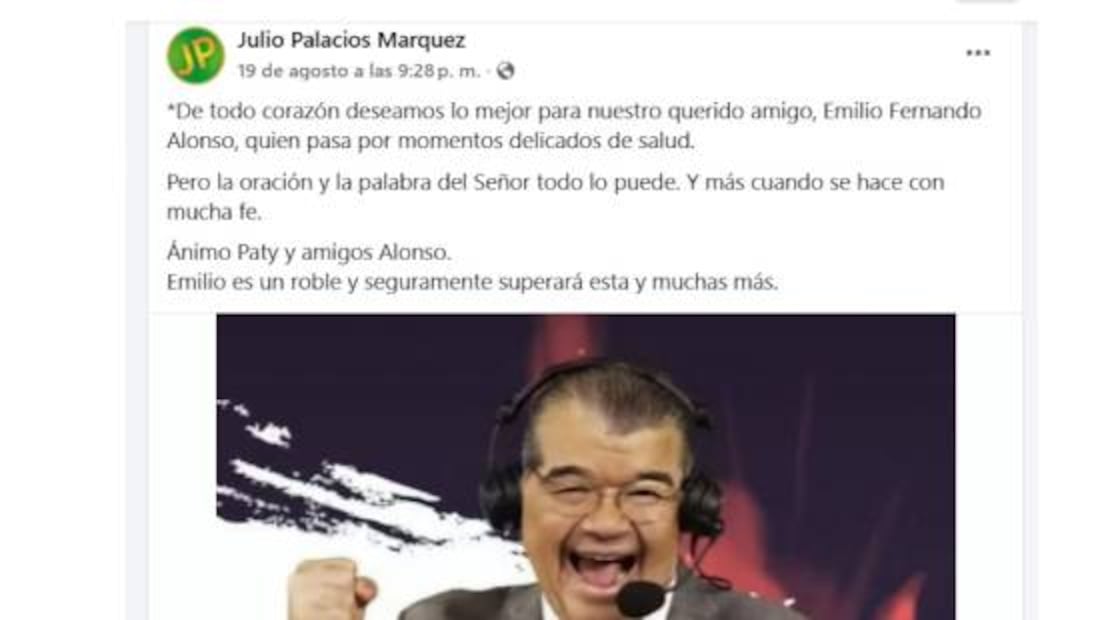 Julio Palacios Márquez, amigo de Emilio Fernando Alonso, anunció que el comentarista de TUDN está grave en un hospital. Foto: Especial
